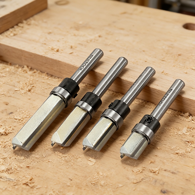 4-Piece Pattern Flush Trim Router Bit Set – 1/4" Shank, Carbide-Tipped, Cutting Diameter 12.7mm, 4 Cutting Lengths – For Woodworking & DIY Templates