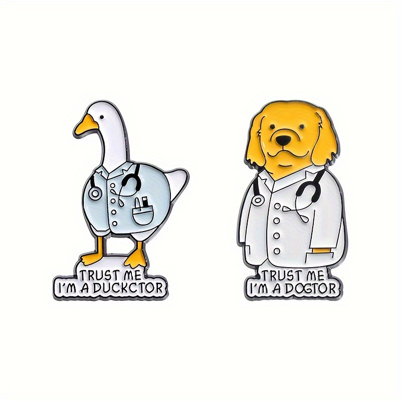 1-2pcs Of Creative Items, Featuring Personalized Letters, Animal Puppies, Duck Doctors, And Versatile Cartoon Pins For Clothing Additions