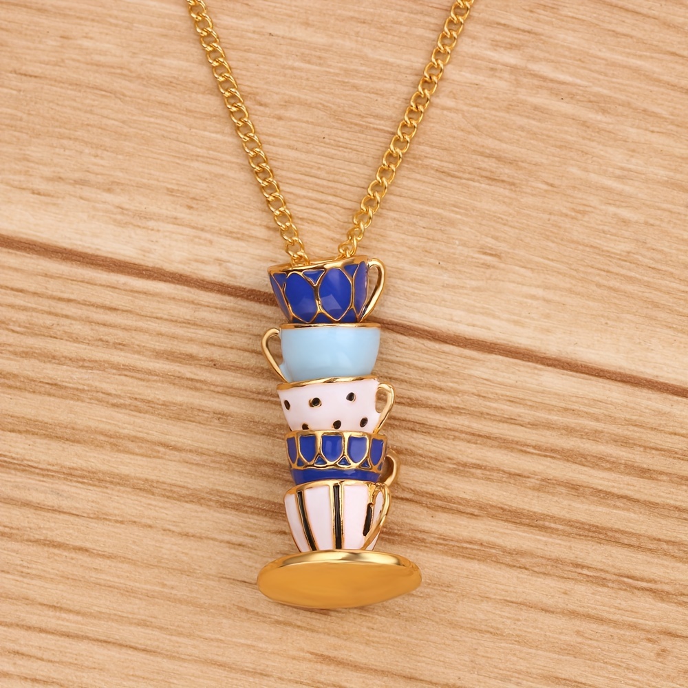 

Elegant Stacked Teacup Pendant Necklace: A Charming Gift For Everyday Wear Or Special Occasions