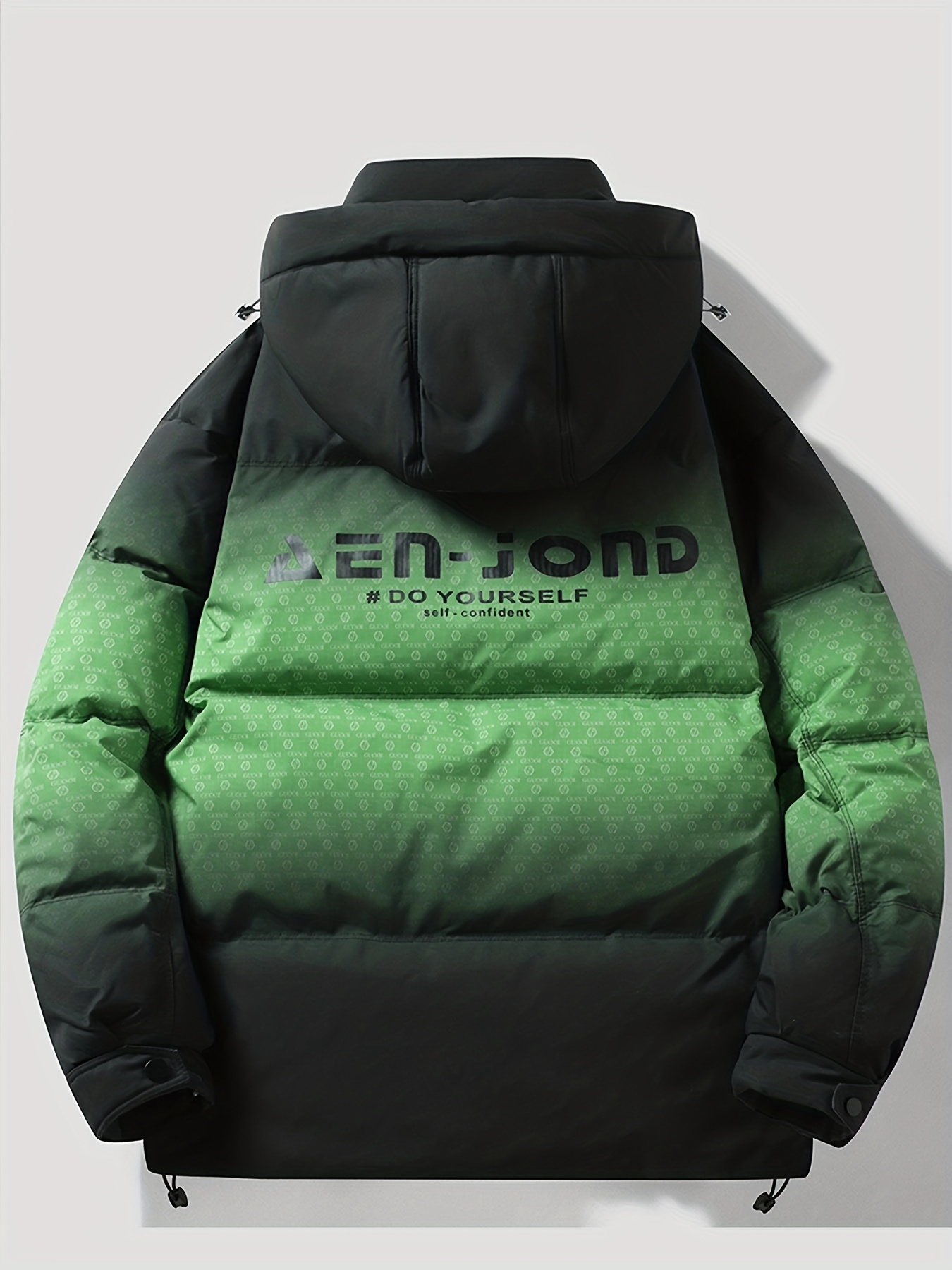 Men's Thick Warm Hooded Down Jacket, Gradient Design