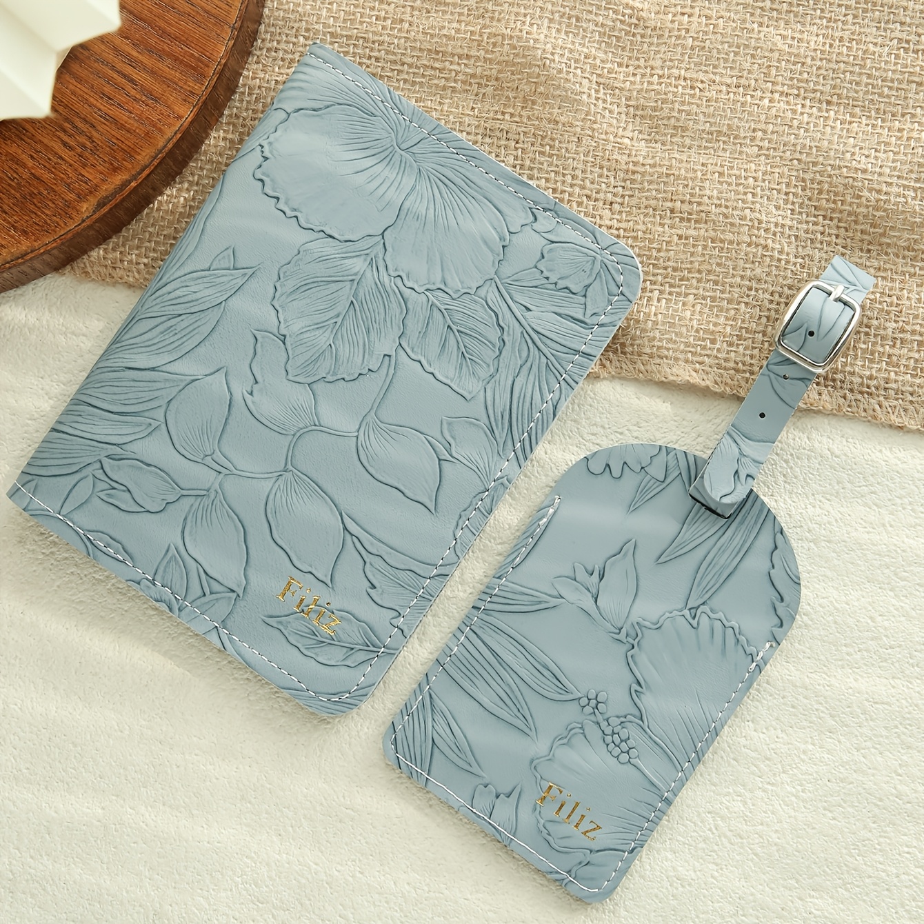 TEMU 2pcs 2pcs Custom Golden Monogram Passport Holder & Luggage Tag Set - Name/initials, Carved Flower Suitable For Travel, Bridesmaid Gifts, Elegant