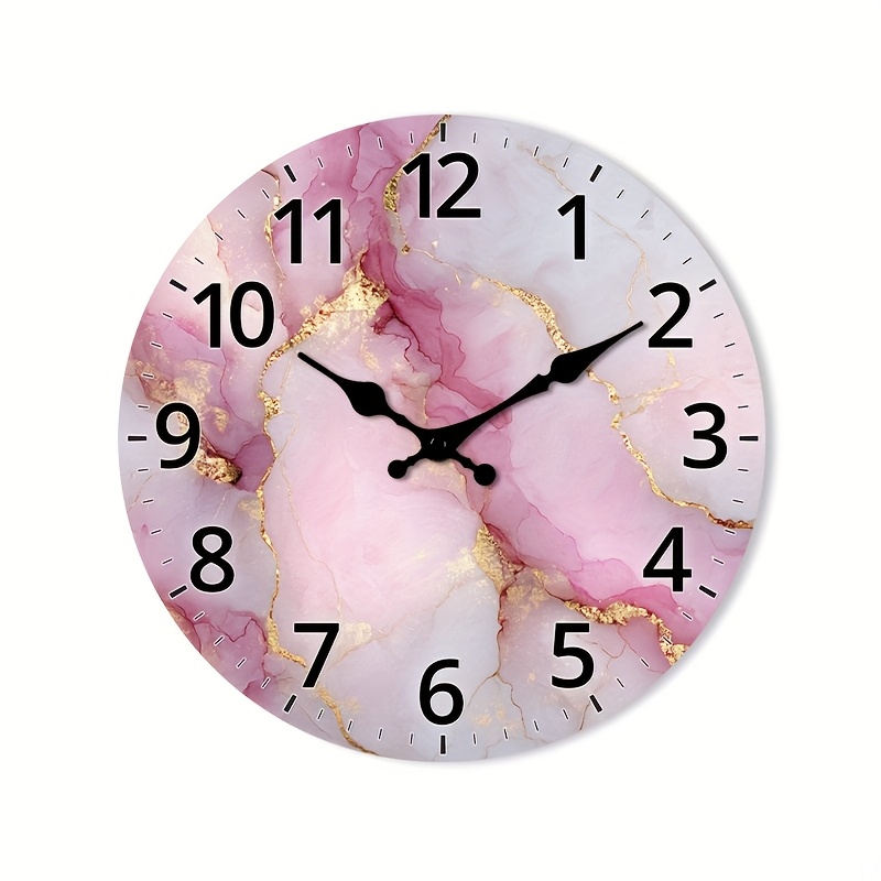 TEMU 1pc Wall Clock Non-ticking Wooden, Circular Clock Abstract Marble Clock For Foyer, Kitchen, Home Office, Studio, 10" 12" 14" 16" (no Battery)