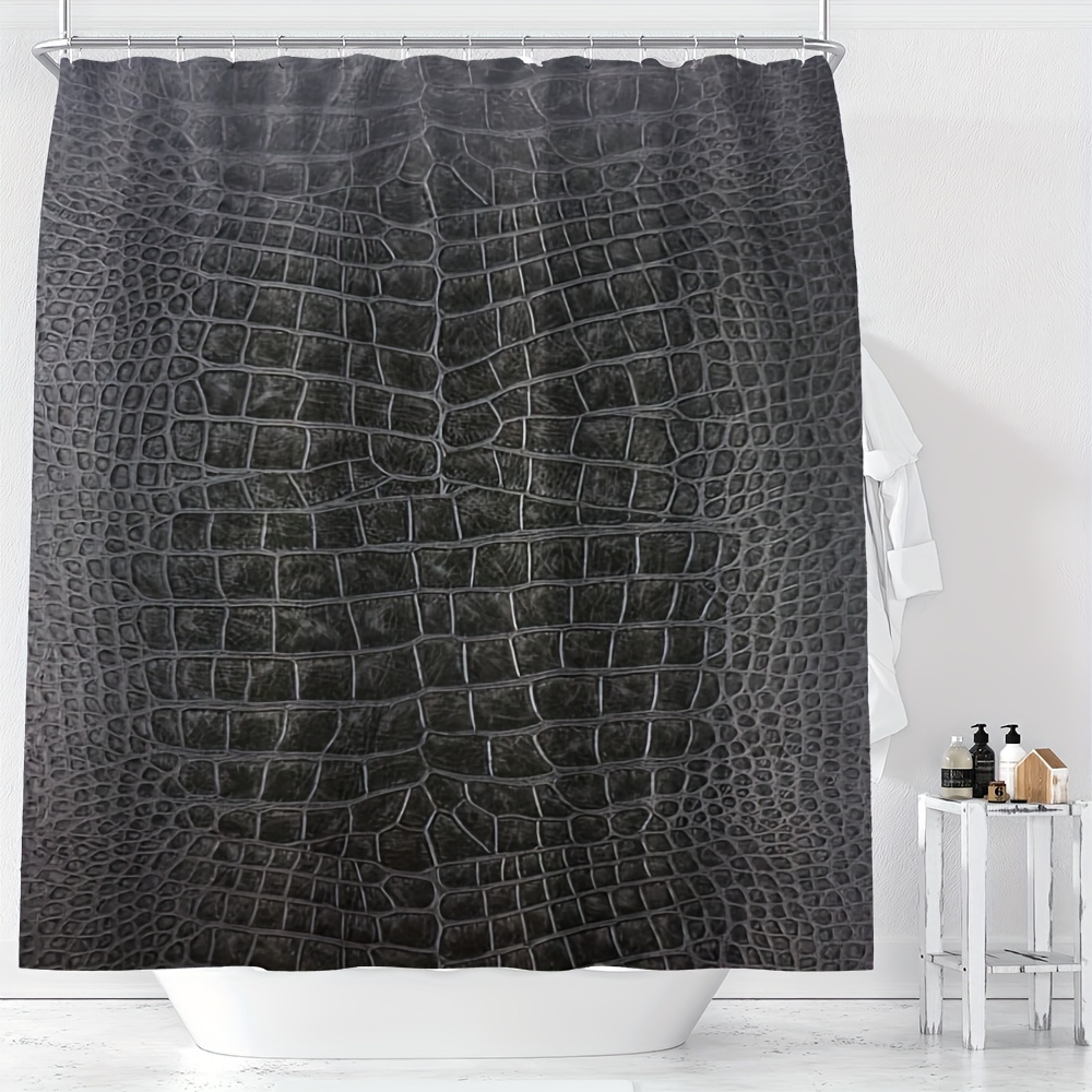 

Waterproof Gray Animal Leather Texture Shower Curtain With Hooks - Machine Washable, All-season Polyester Bathroom Decor By Ywjhui