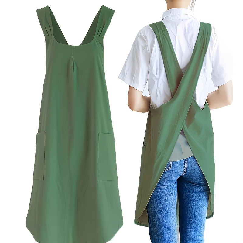 Round Bottom Cross Strap Apron In Colors, Suitable For Gardening, Kitchen, Painting, Etc. Exquisite Work Apron