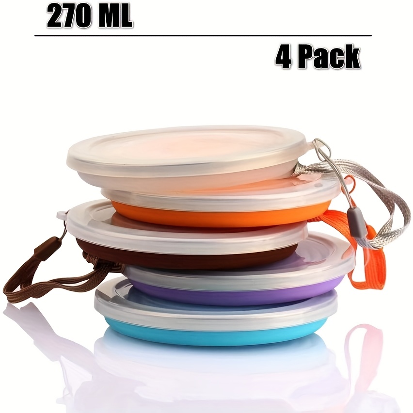 TEMU Silicone Foldable Travel Cup, 4-pack Silicone Foldable Camping Cup With Lid Expandable Drinking Cup Set, Bpa-free Reusable Portable Scale, Ideal