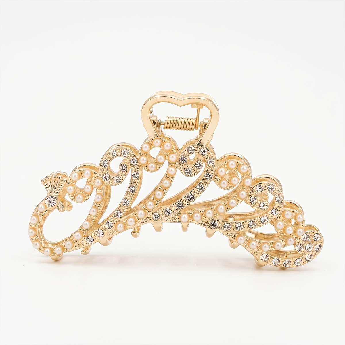 TEMU 1 pince à cheveux doré, incrustée de strass, pince à cheveux antidérapante et résistante, accessoire de coiffure, convient aux femmes, quel que