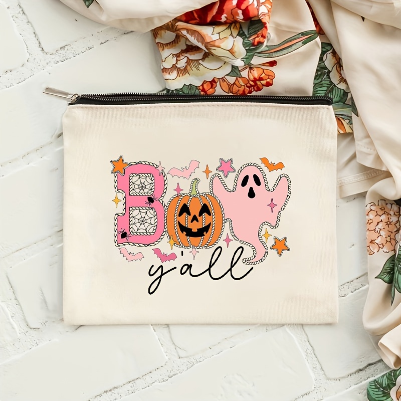 

1pc Boo Y' Makeup Bag Zipper Bag, Travel Cosmetic Bag, Pen Bag, Stationery Supplies Bag, Multifunctional Bag, Gift , Halloween