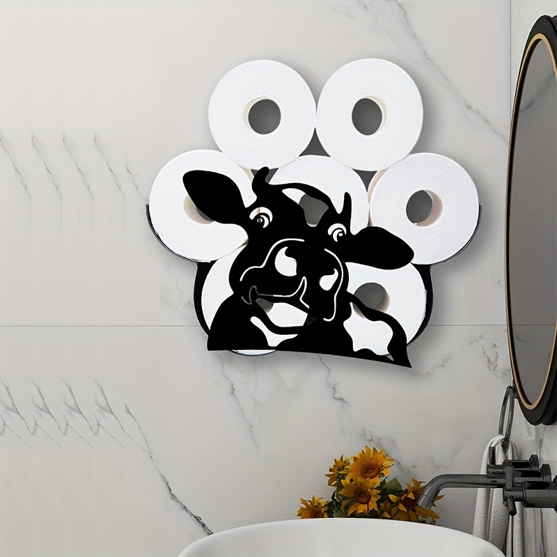 

1pc Cow Decorative Toilet Paper Holder Rack, Metal Funny Animal Toilet Paper Storage Rack For Extra 8 Rolls, Bathroom Wall Mounted Tissue Paper Organizer, Wall Decor