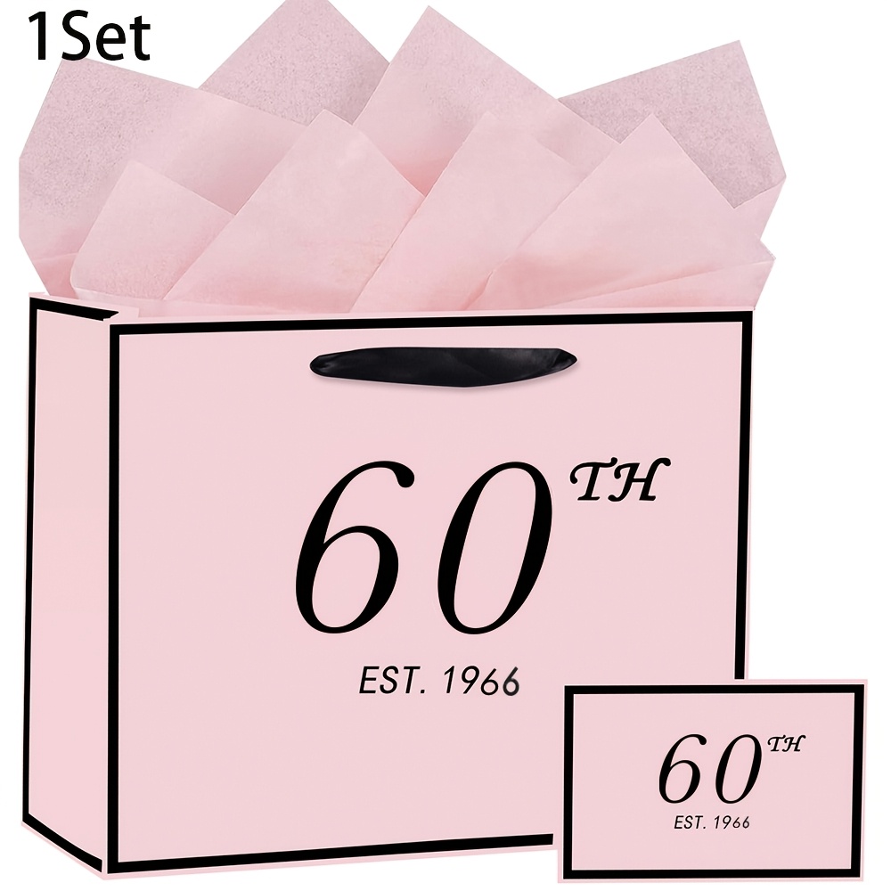 Image of 1/2/5 Sets Pack & Suitable For 60th Birthday Gift Bags With Tissue Paper & Card - Elegant Party Favor Wrappers For 60 Year Old Anniversary Keepsake, Suitable For Birthdays And 60th