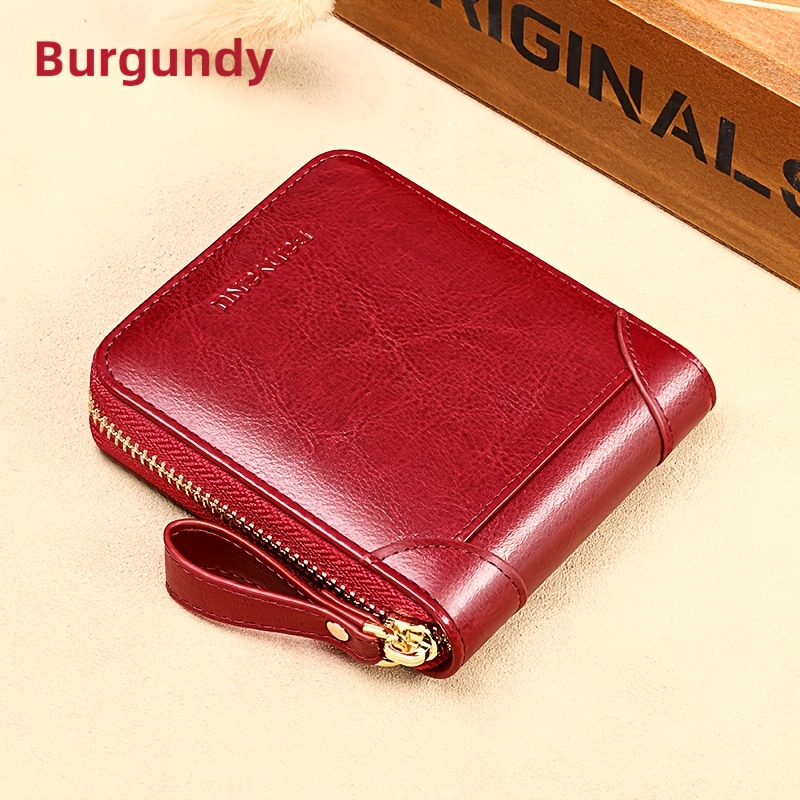 Image of Rfid Anti-theft Women's Wallet Multi-card Slot Zipper Fashion Retro Clip Short Multi-functional Wallet, Two-layer Cowhide, Coin Purse