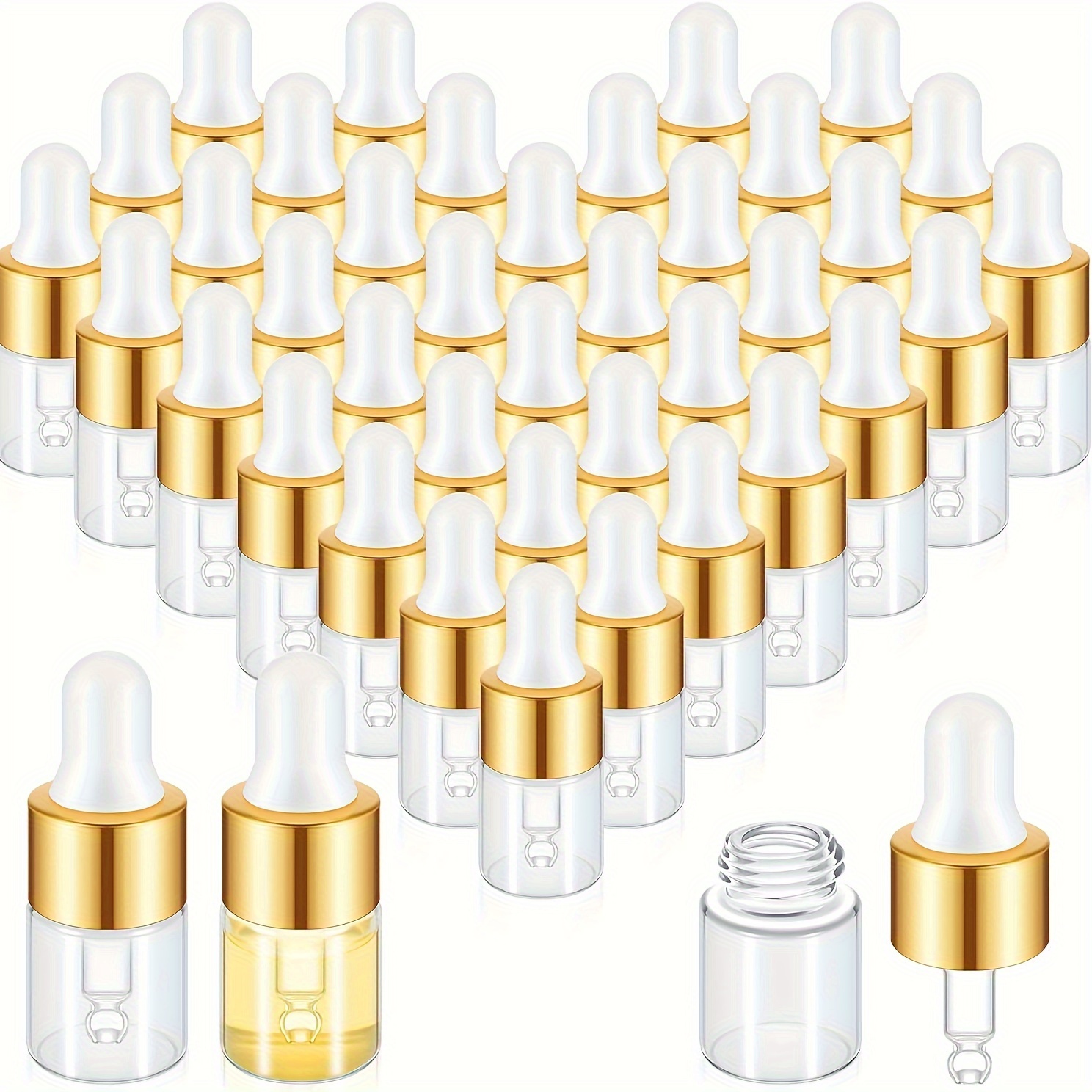 E-shop 25 Stück 1/2/3/5ml Goldene Mini-Glasflaschen mit Deckel – Kleine Tropfflaschen für Reisen, Ätherische Öle, Kosmetik, Flüssigkeiten, Parfüm