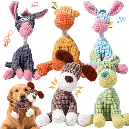 squeaky plush dog toys soft fabric crinkle puppy chew toys for teething cute dog toy for small and medium breeds ideal for daily companionship interactive play training reward squeaking toy for dogs without battery