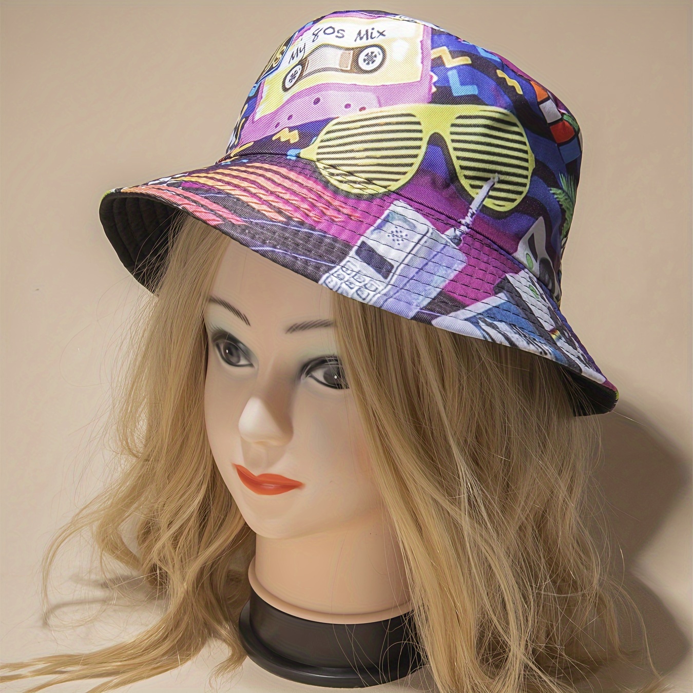 Reversible 80s 90s Bucket Hat Vintage Printed Graffiti Basin Hats Lightweight Casual Fisherman for Women & Men,Temu