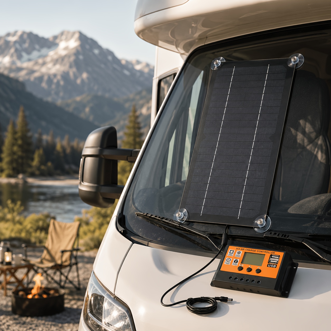 TEMU Solar Panel Kit With 100a Charge Controller, Monocrystalline Silicon Solar Battery Charger With Extension Cable, Battery Clip, Suction Cups, 18v