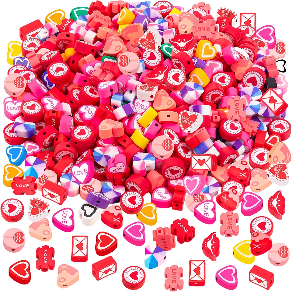 

200pcs Heart Shaped Polymer Clay Beads, Style Soft Clay Beads, For Making, With Spacer Beads For Valentine's Day & Mardi Gras Crafting, For Bracelets, Earrings, Necklaces