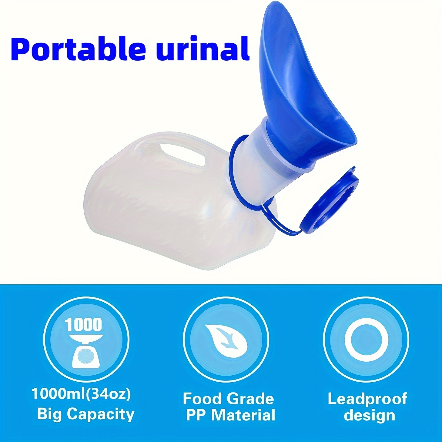 

Portable Urinal For Elderly, Patients, Camping & Travel, 33.81 Oz Leakproof Design, Lightweight With Lid & Funnel, Food-grade Material, Large Capacity 1000ml (34oz)