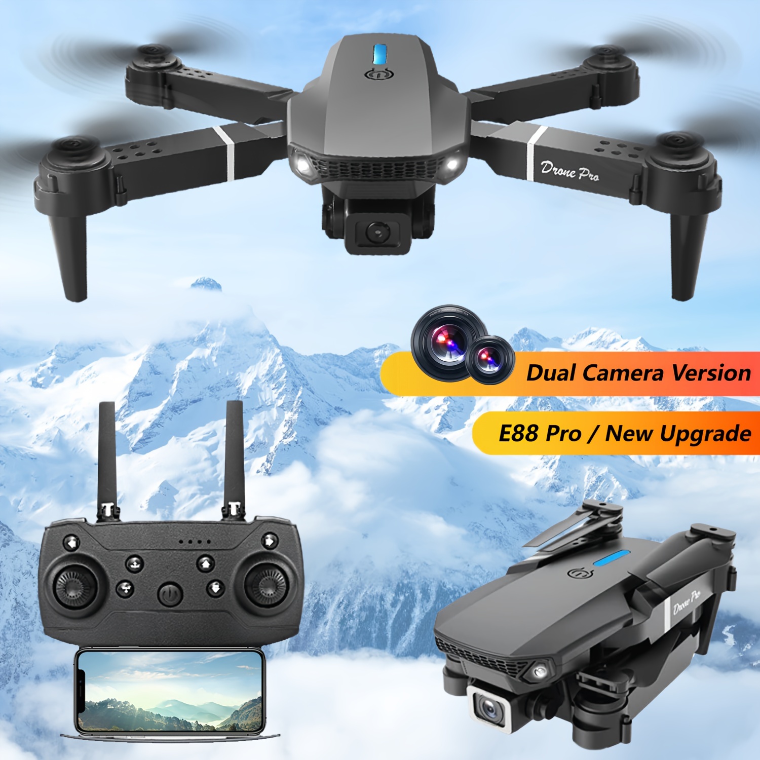 

Dual Hd Cameras E88 Drone - Foldable Drone Toys, Positioning, /landing, Remote Control Drone For Adults & Beginners, Perfect Valentine's Day Gift For Outdoor And Indoor Fun