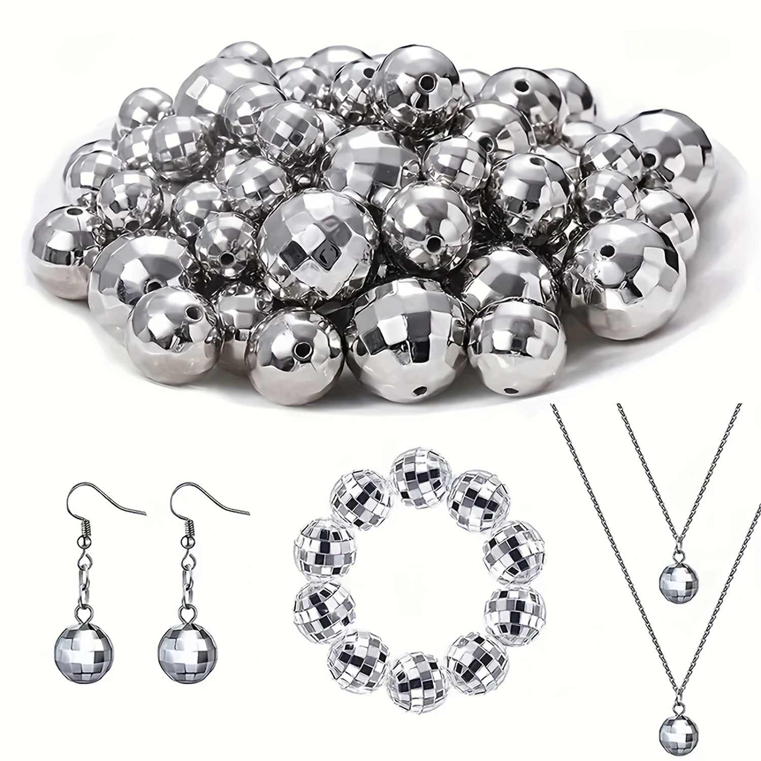 

200 Disco Ball Round Silver Reflective Beads, Bracelets, Necklaces, Jewelry Earrings, Vintage Clothing Accessories, Holiday Party Gifts, Diy Craft Jewelry Accessories