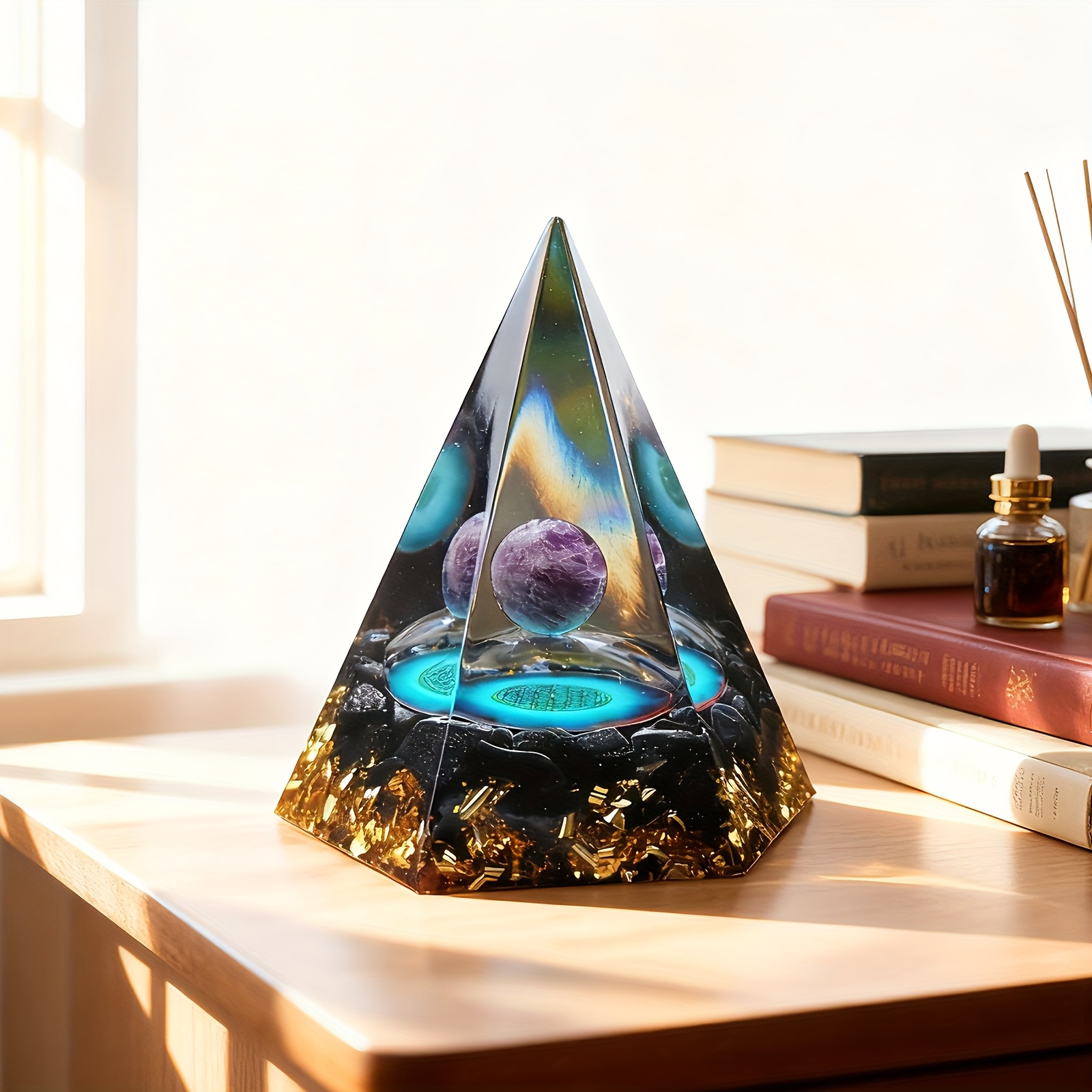 E-shop Natürliche Amethystkugel und Obsidian Hexagon Pyramide Deko Ornament Neuankömmling - Hexagon Pyramide 3D Geometrische Form Ornamente