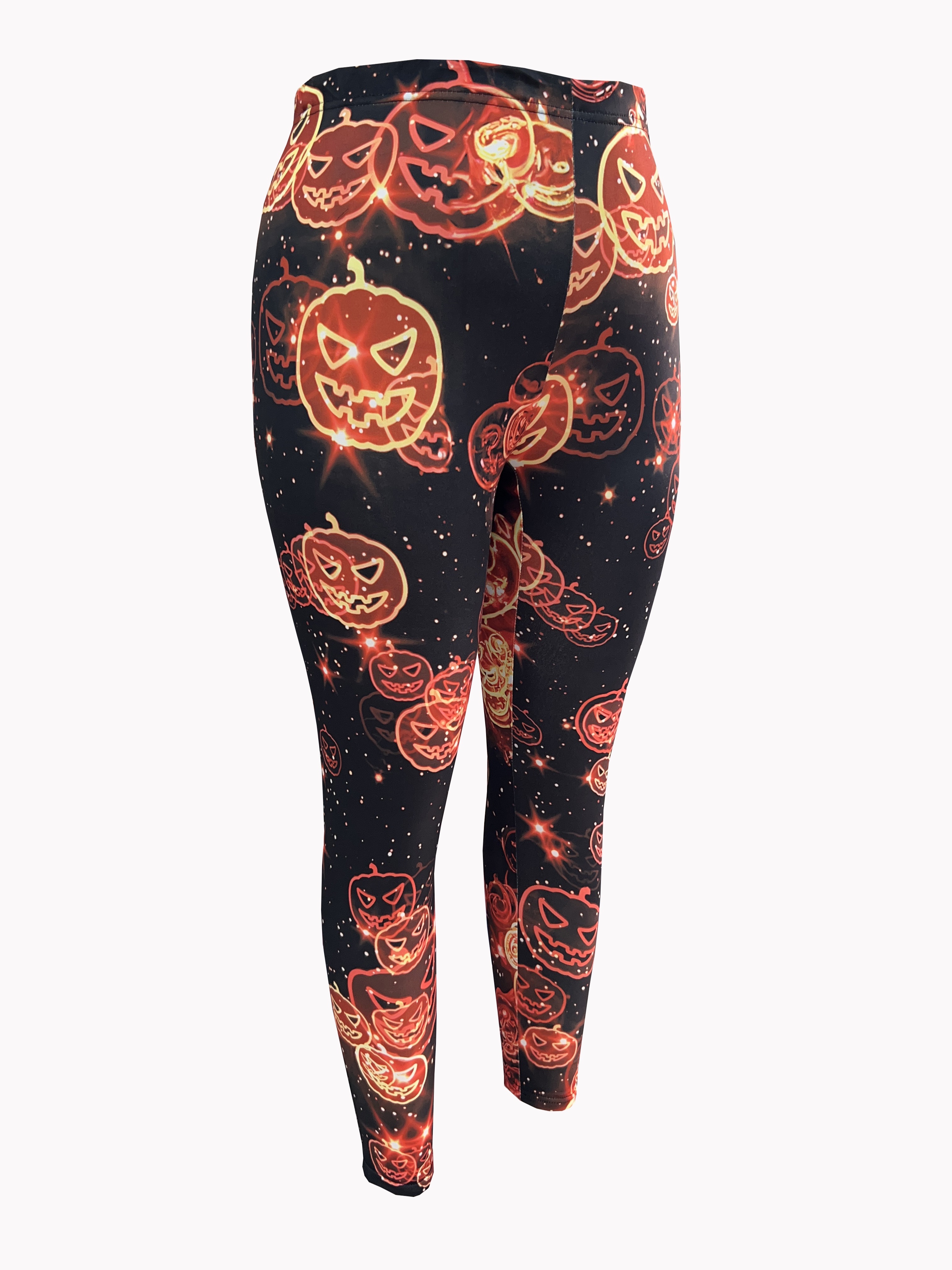 womens plus size halloween pumpkin print leggings elegant Temu