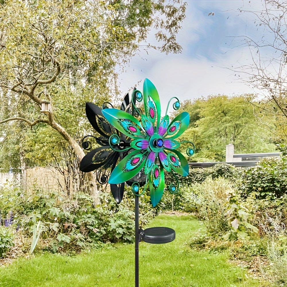 

1pc Solar-powered Windmill Light - Metal Outdoor Decor With Vibrant , Rechargeable Battery For Garden, Patio, And Farmhouse