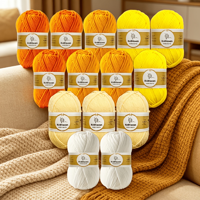 TEMU Kit de fil macaron 100% acrylique, 14 écheveaux de 700G, 50G par écheveau, couleurs dégradées assorties, pour couvertures au crochet, coussins