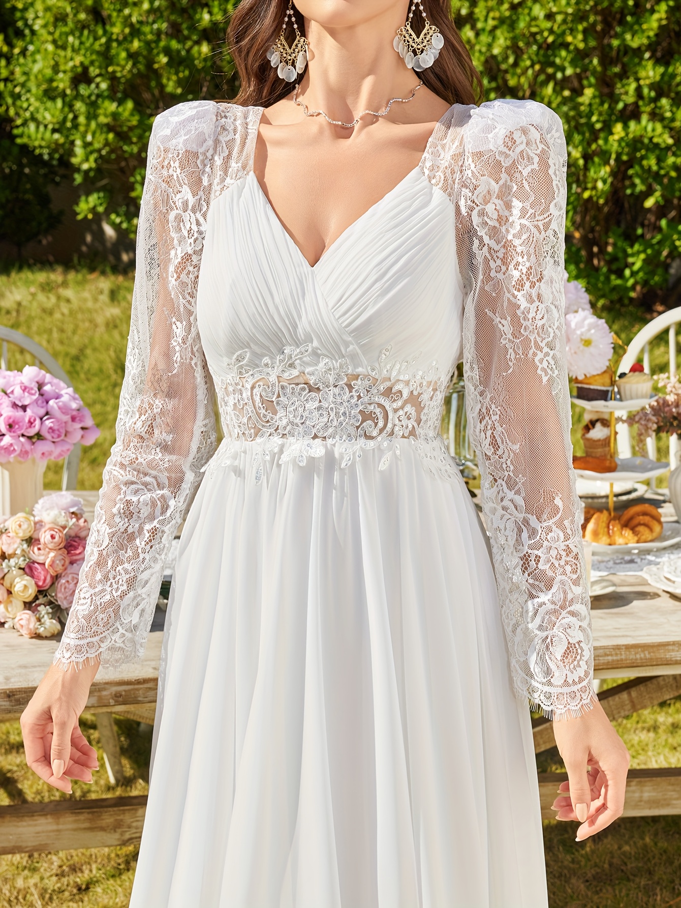 lace elegant wedding dresses Elegant Mermaid V-neck Open Back Lace Wedding Dresses with Court Train,MW380 main image 0