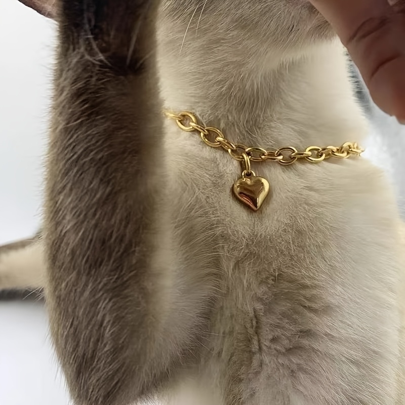 1 versatile cat collar chain adjustable   necklace golden or silvery heart shaped pendant suitable for pet cats kittens and small dogs Product details 6
