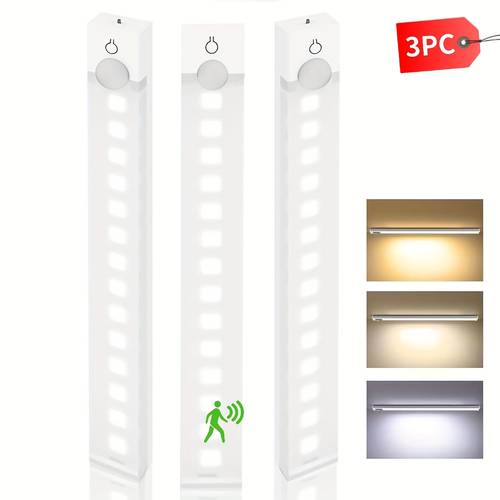 3pcs motion sensor cabinet lighting indoor sensor light usb rechargeable battery powered 3 level adjustable magnetic wardrobe light under cabinet light for kitchen staircase
