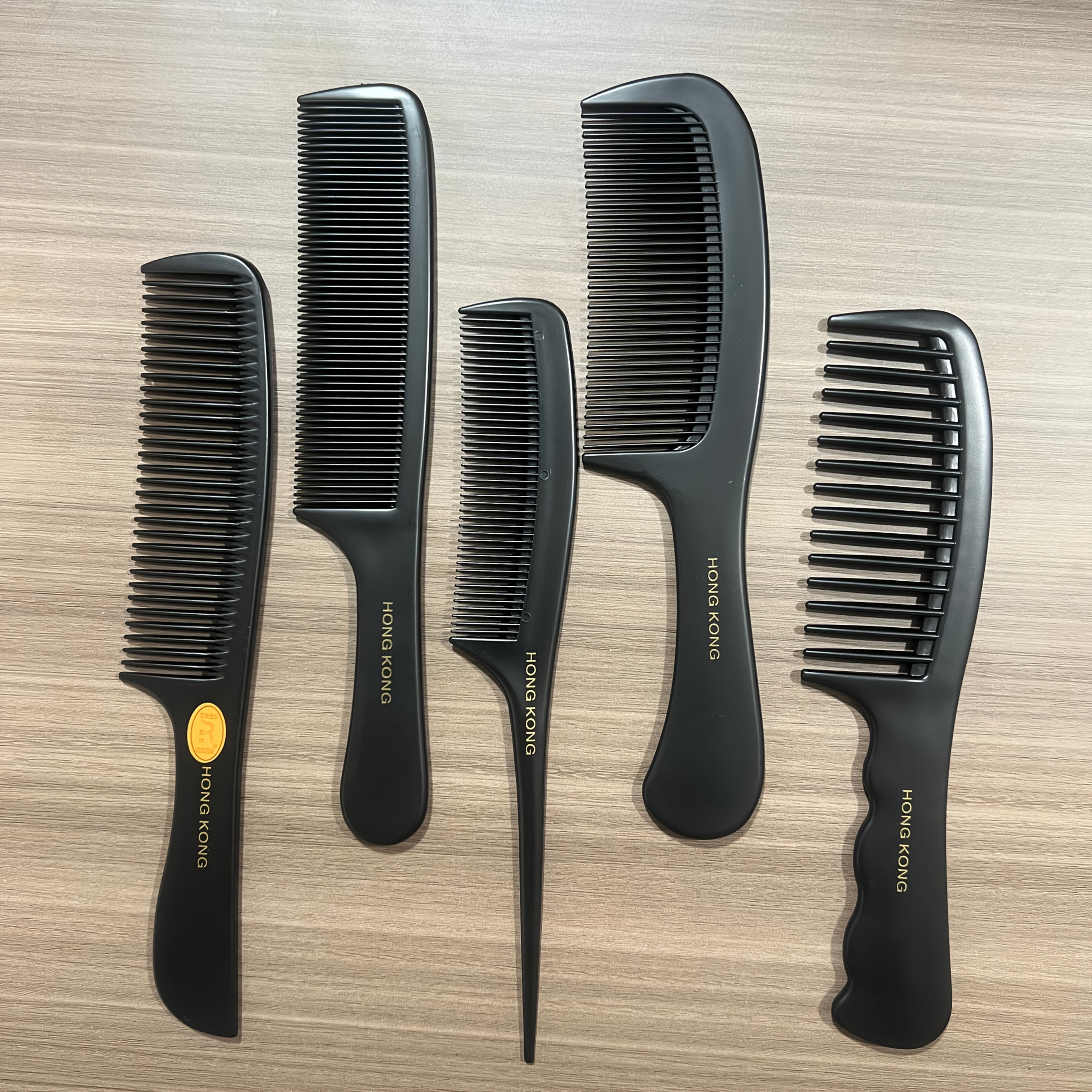 TEMU 5pcs Set, Plastic Black Handle Comb Set, Home Hairdressing Special Comb, Different Tooth Combination - Including Fine-toothed Wide-toothed Tail