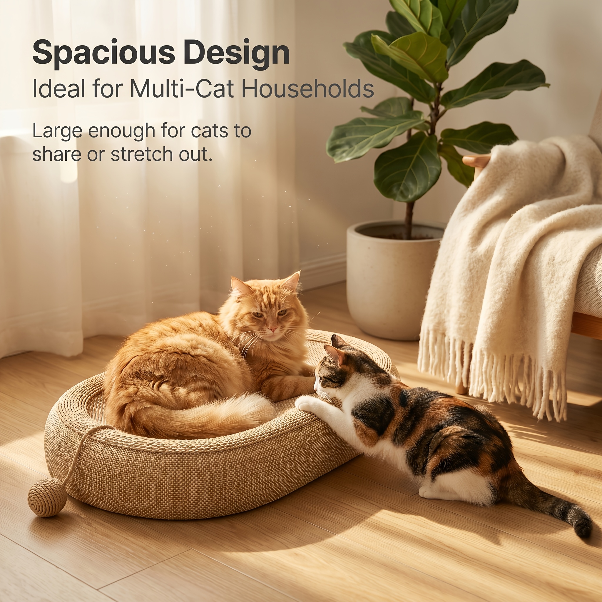 TEMU 猫用爪とぎボード、猫ベッド、家具保護カバー｜子猫・成猫・多頭飼い向け、天然耐摩耗性シザル製で爪の破片を出さない、吊り下げ式付き人間工学に基づいた広々としたラウンジ、毎日のお昼寝・爪とぎ用おもちゃでソファの傷を防ぐ