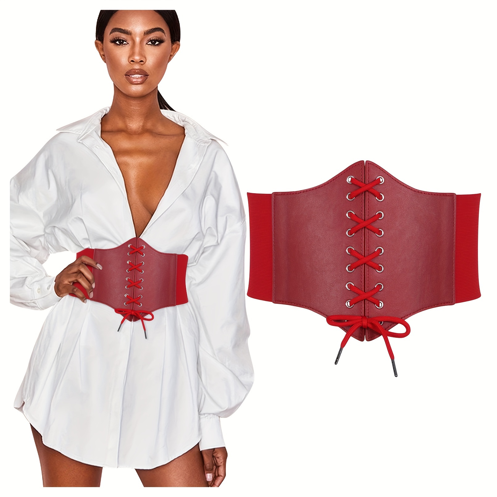 womens lace corset elastic wide waist belt tied waspie wide  display picture 3