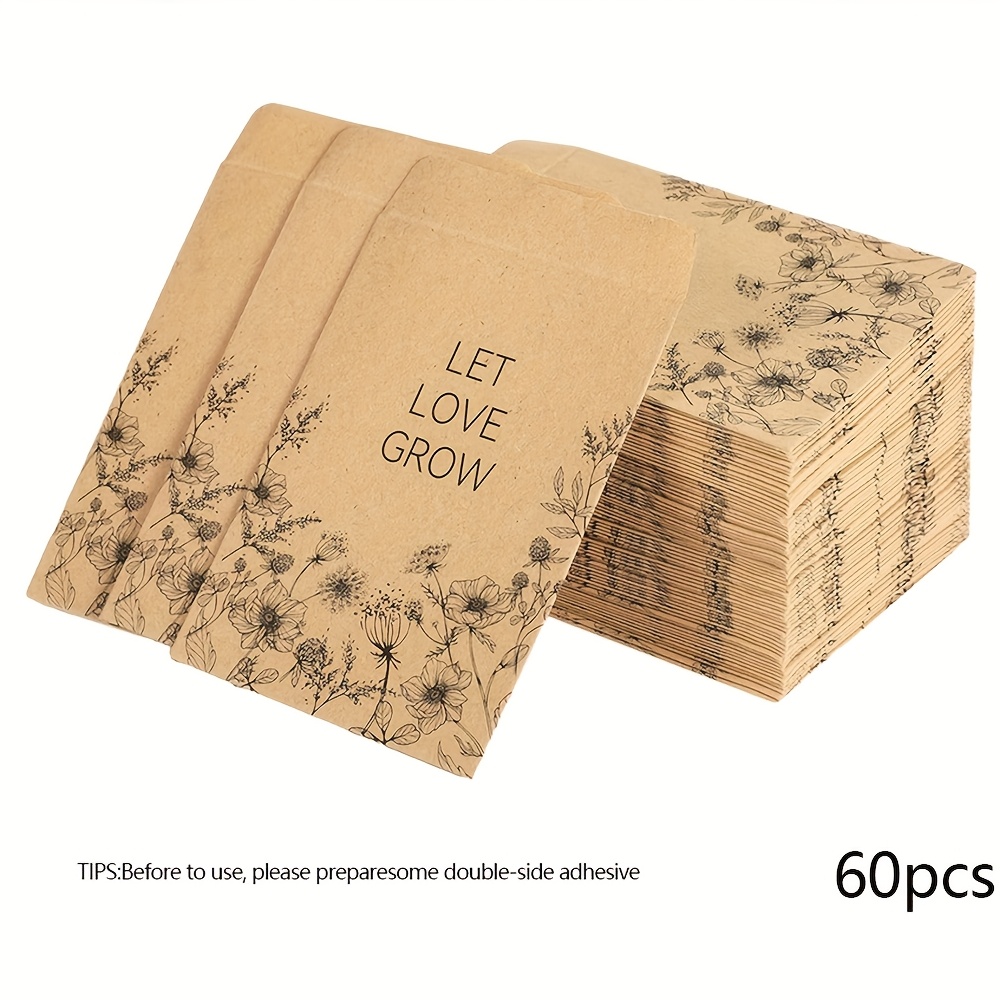 60/120pcs Seed Envelopes Bulk 2.36 X 3.15 Inch Seed Packets Envelopes Self Adhesive Small Paper Coin Envelopes Resealable Seed Packets For Collection Vegetable Plants Seeds Storage