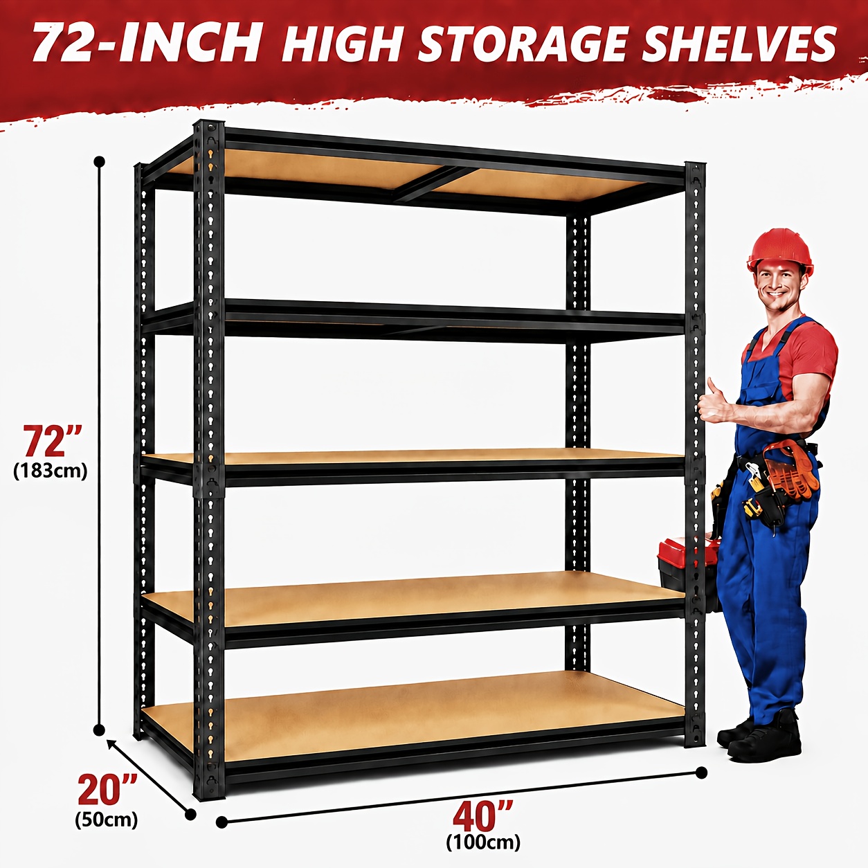 TEMU 2500 Lbs Garage Shelving Heavy Duty, 5-tier Adjustable Metal Storage Shelving, Garage Shelves 72"h X 40"w X 20"d, Black Utility Rack Shelf For