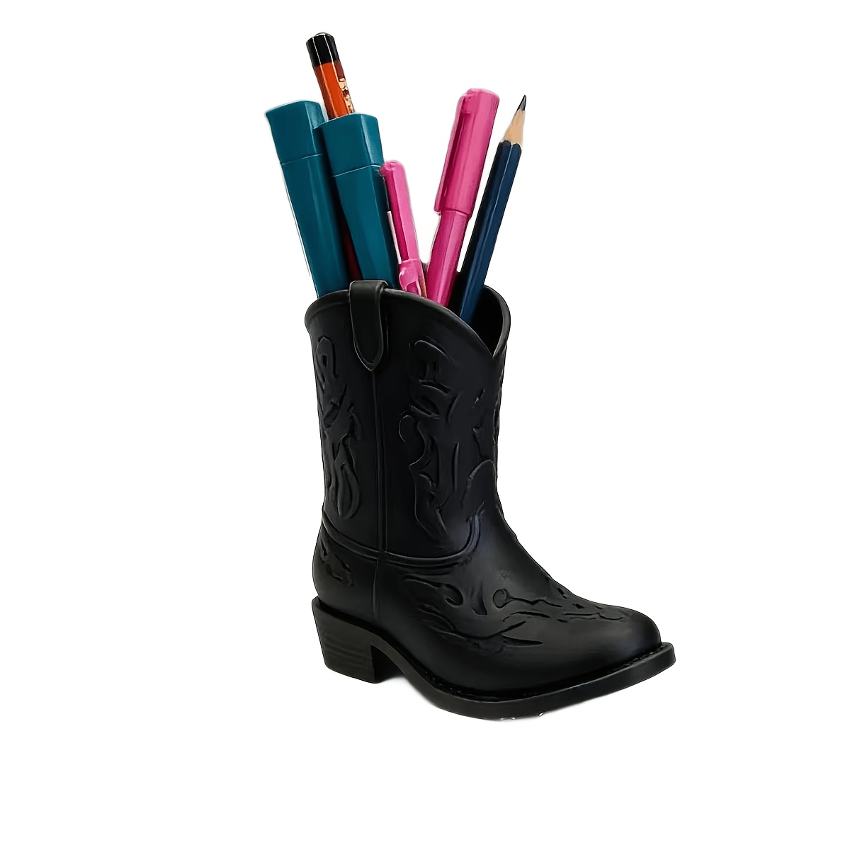 TEMU 1pc Western Cowboy Boot-shaped Pen Holder And Desktop Organizer - Country Style Cylindrical Boot-shaped Storage Rack, Western Style Boot-shaped