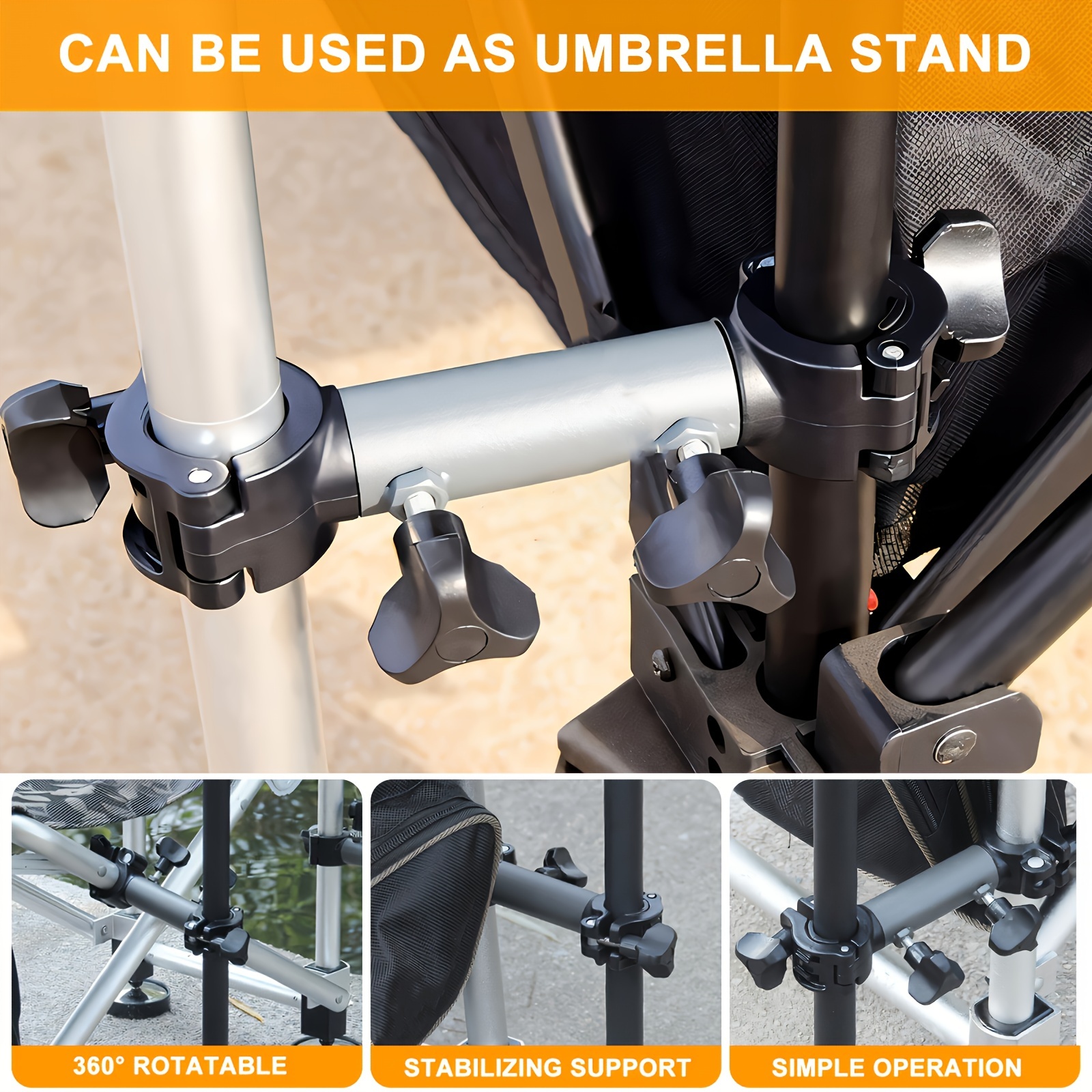 

2pcs, Multi-functional Camping Chair Umbrella Stand, Fishing Rod Holder Clamp, Aluminum & Abs, 360° Rotatable, Stabilizing Support, Simple , For Hunting & Fishing Gear Accessories