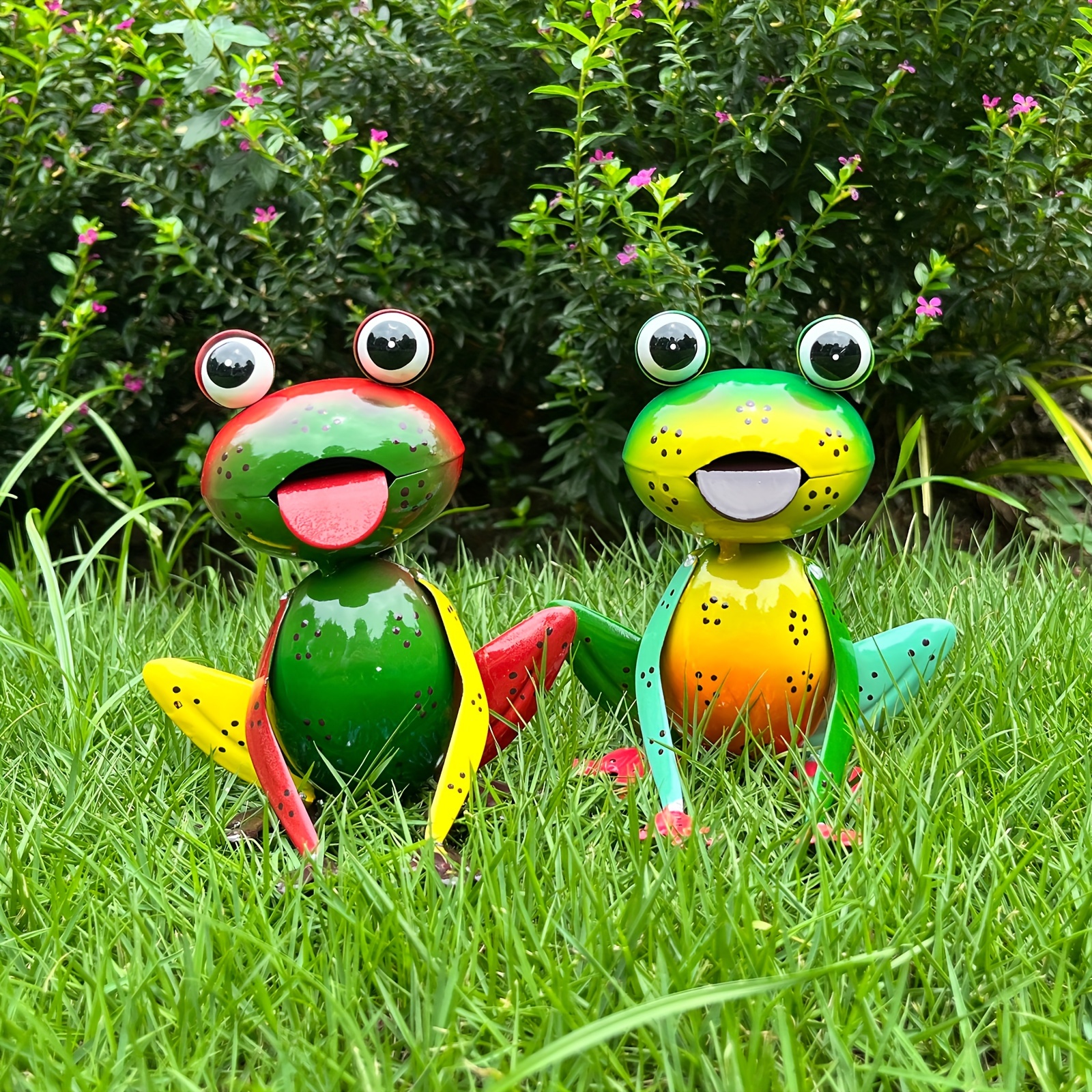 Image of 2pcs Small Cute Frog Patio Art Garden Decoration For Outdoor Lawn Decoration, Porch, Backyard, Patio Decoration
