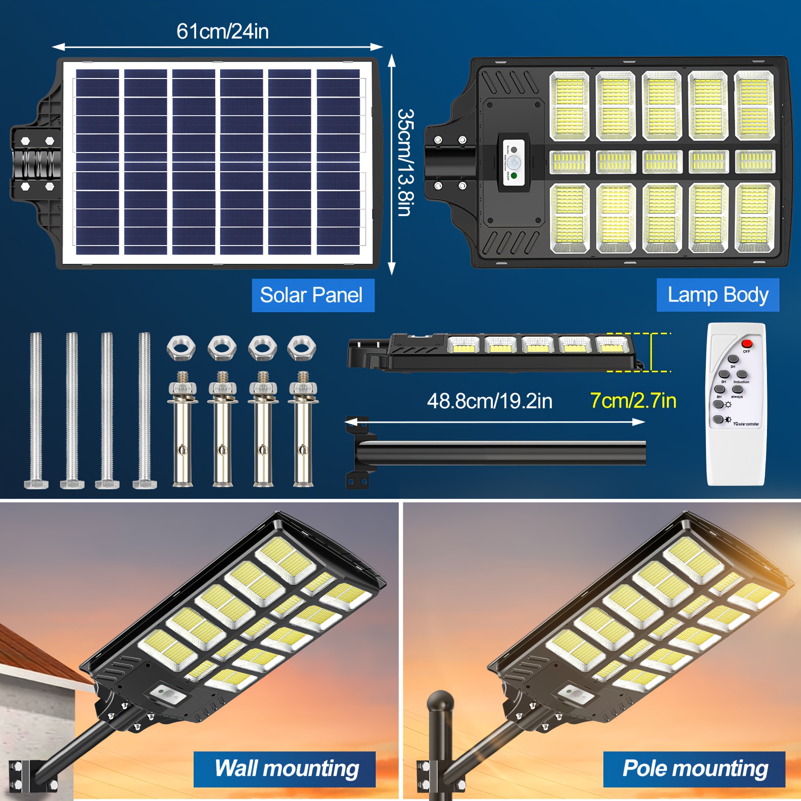 1pack Solar Street Lights For Outdoor Use, Solar Street Lights For Commercial Parking Lots, Dusk To Dawn, Ip65 Solar Security Floodlights With Motion Sensors For Backyards And