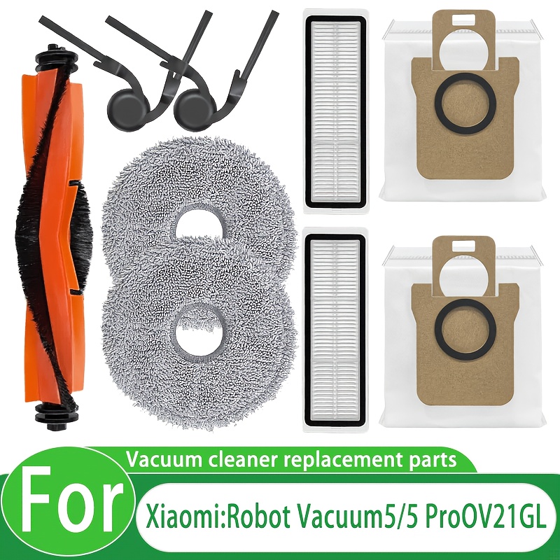 TEMU 9pcs Additions For Xiaomi Robot Vacuum 5/5 Pro/ov21gl Robotic Vacuum Cleaner-full Replacement Kit Includes Main Brush/side Brushes/filters/dust