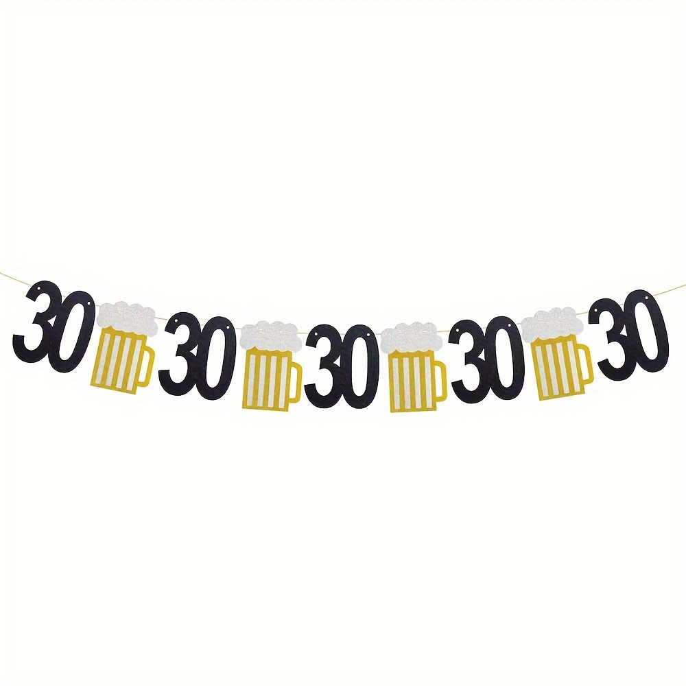 Image of 30th Birthday Banner In Golden And Black - Celebrating 30 Years With Cheers And Beers, Perfect For Anniversary Party Decorations