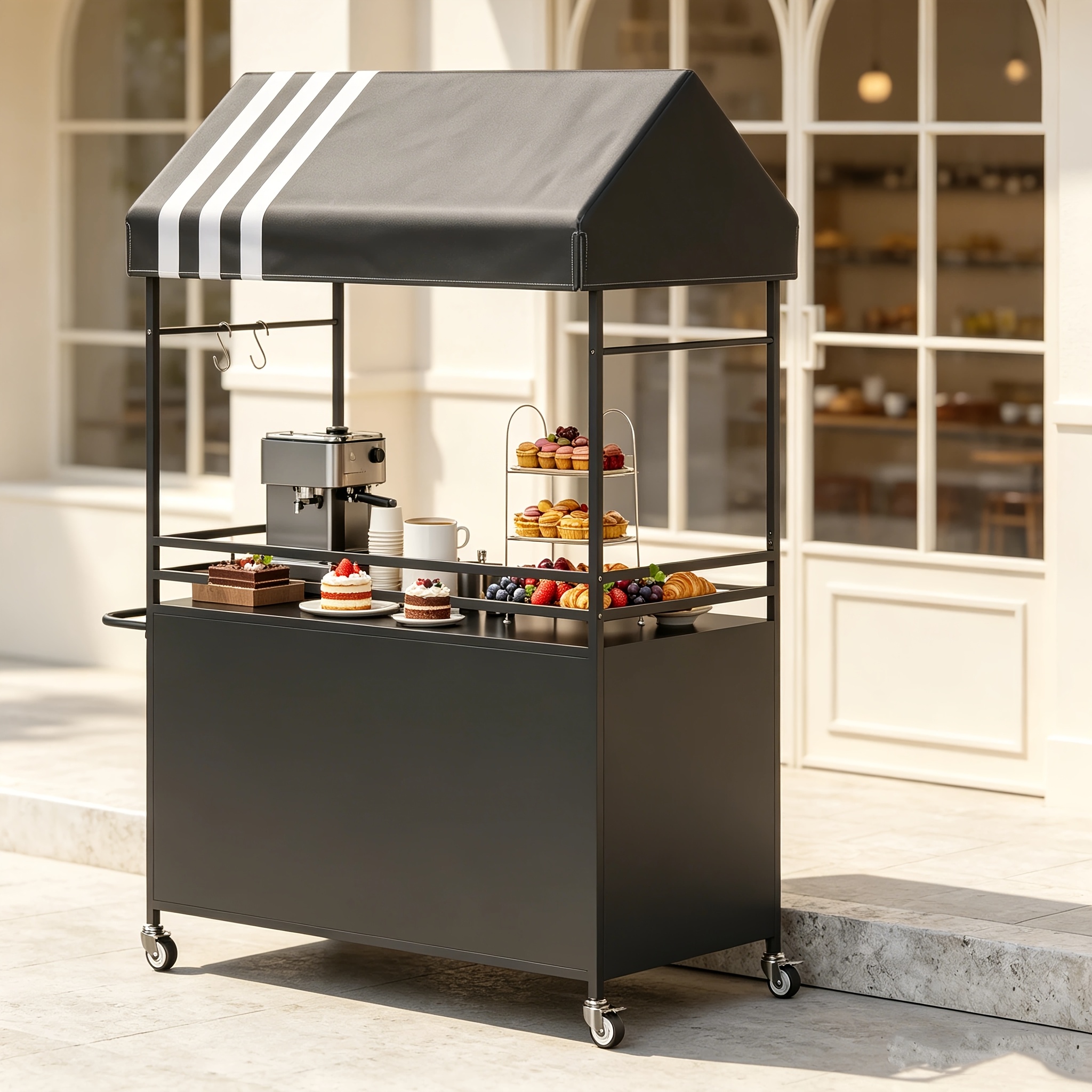 TEMU 75” Tall Heavy-duty Portable Vendor Cart With Canopy - Lockable Wheel Suitable Markets, Cart, Outdoor Utility Trolley, Lockable Cart For Retail,