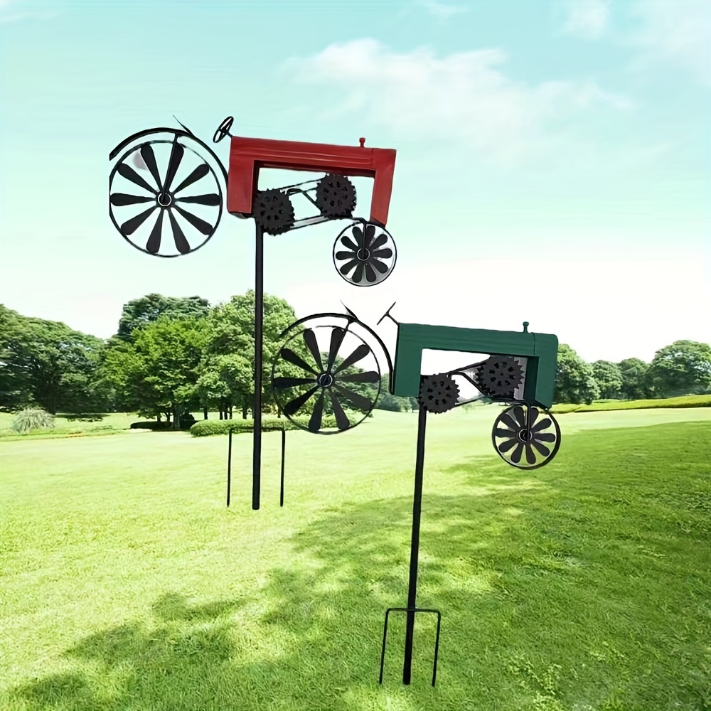 

Charming Metal Windmill & Chime Set - Outdoor Tractor Design, Battery-free Operation, Perfect For Garden Decor