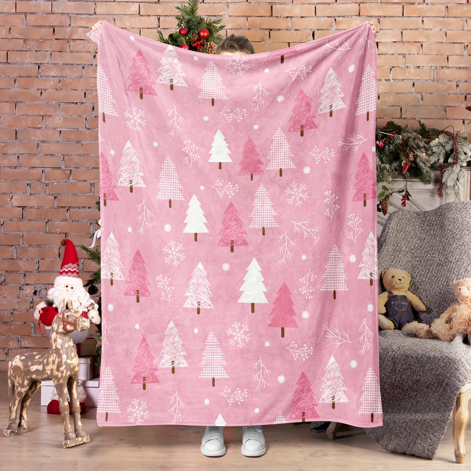 

1pc Blanket, Knitted Polyester , Christmas And Pattern, For , , Sofa, For And