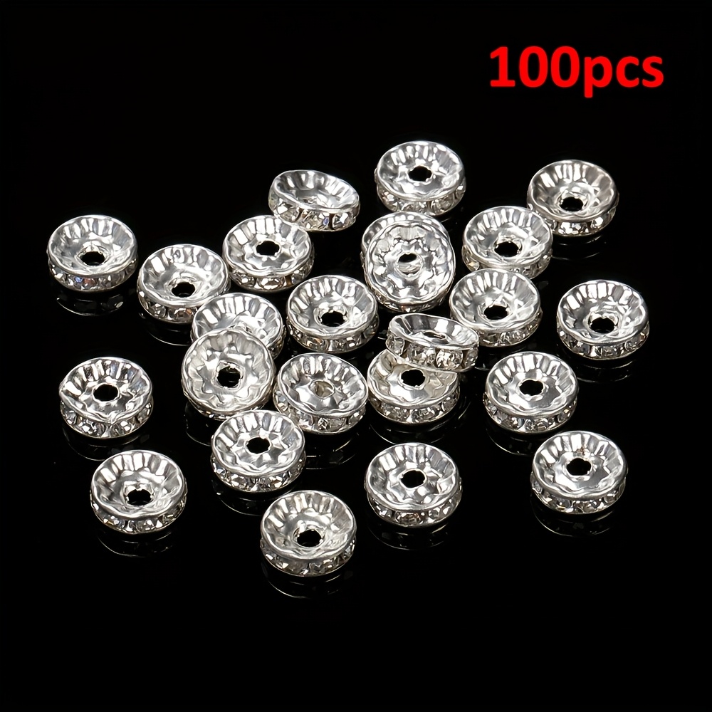 100pcs Iron Rhinestone Wheel Rings - Round Spacer Beads For Diy Bracelets & Necklaces, Jewelry Making Accessories, Fashion Jewelry, Thanksgiving Da