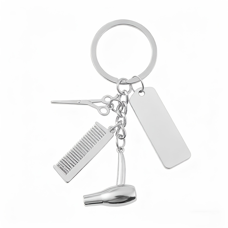 TEMU 1pc Custom Keychain, Hair Dryer Comb Scissors Accessory, Engraved With Name/date, Ideal Gift For Barber ! Perfect For , Travel, Vacation, Party