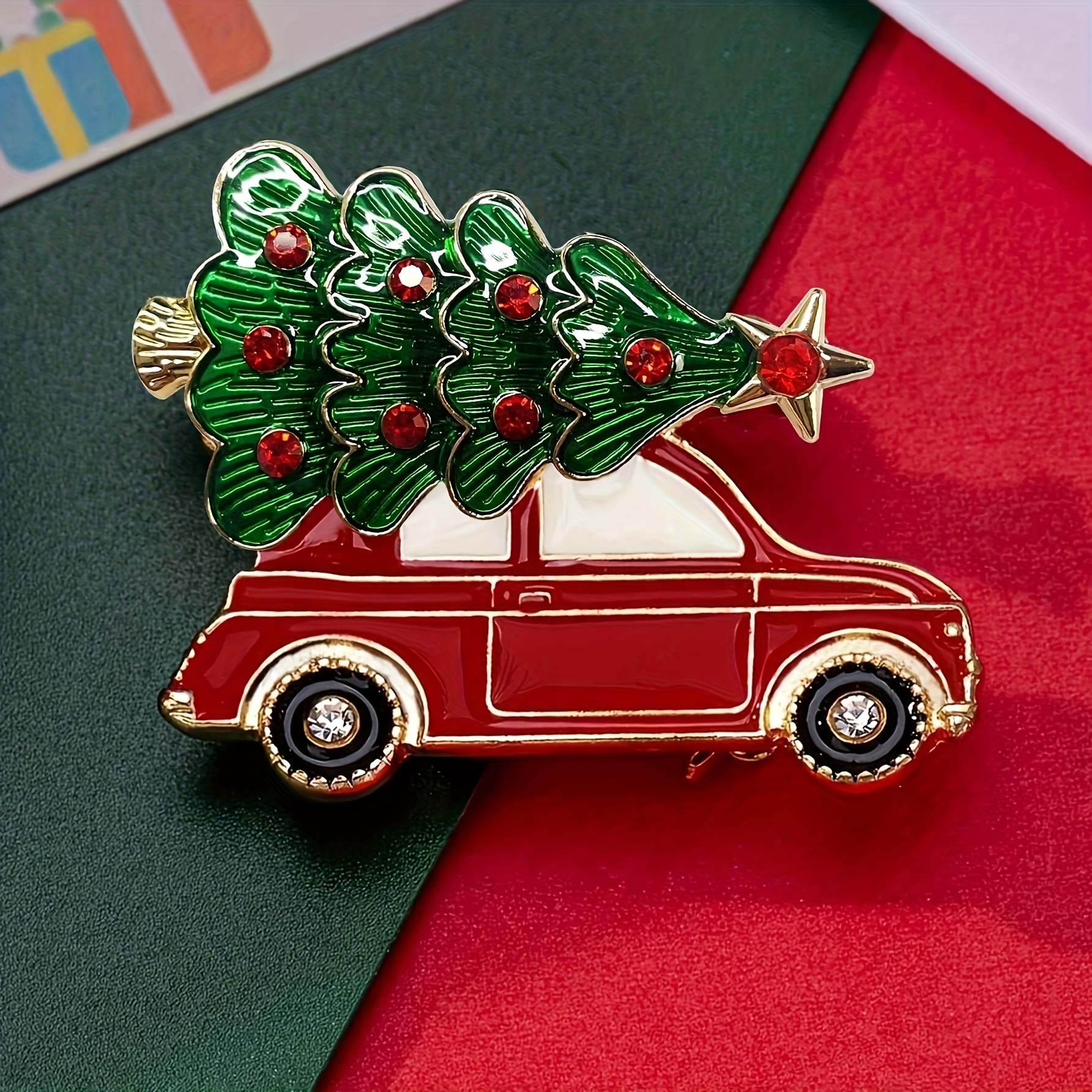 Image of 1pc Cartoon Fashion Enamel Drip Car Christmas Tree Cute Temperament Holiday Celebration Christmas Gift Party Brooch Lapel Pin Scarf For Women