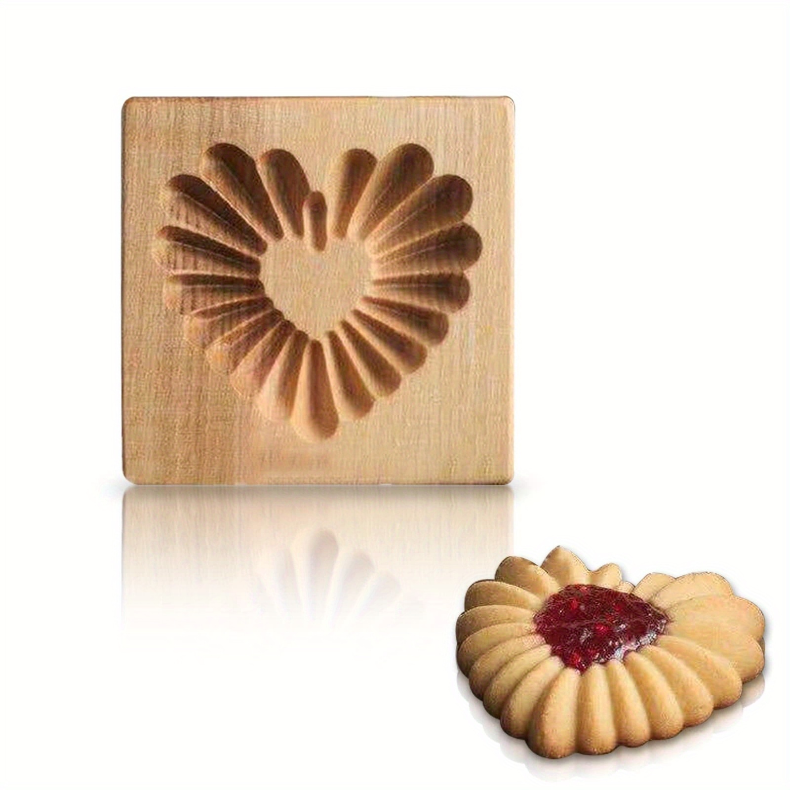 TEMU Wooden Heart-shaped Cookie Cutter Mold, Kitchen Biscuit Cutter For Gingerbread, Almond , Stamps