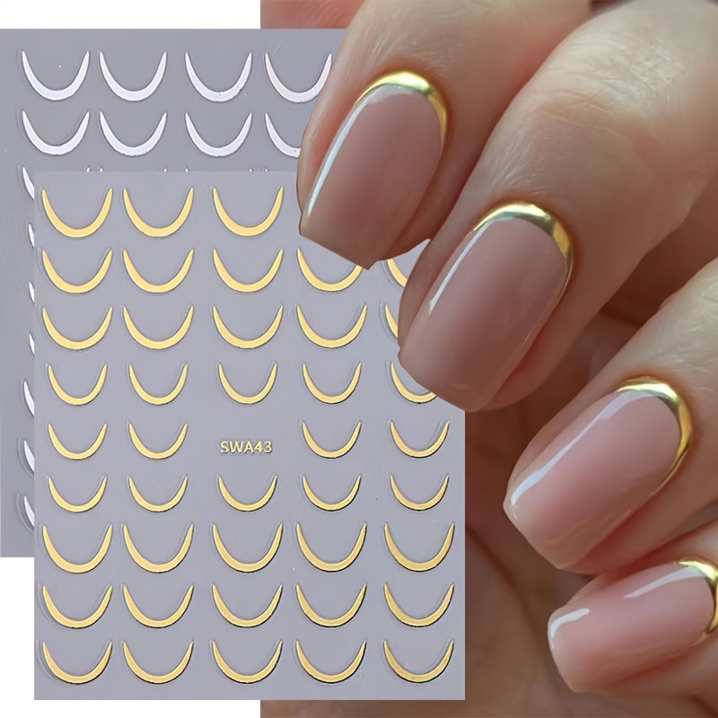 

3d Gold-finished French Kiss Crescent Nail Stickers - Space Themed, Resin Material, Self-adhesive, Dazzling, One-time Use, Irregular Shape, Matte Finish