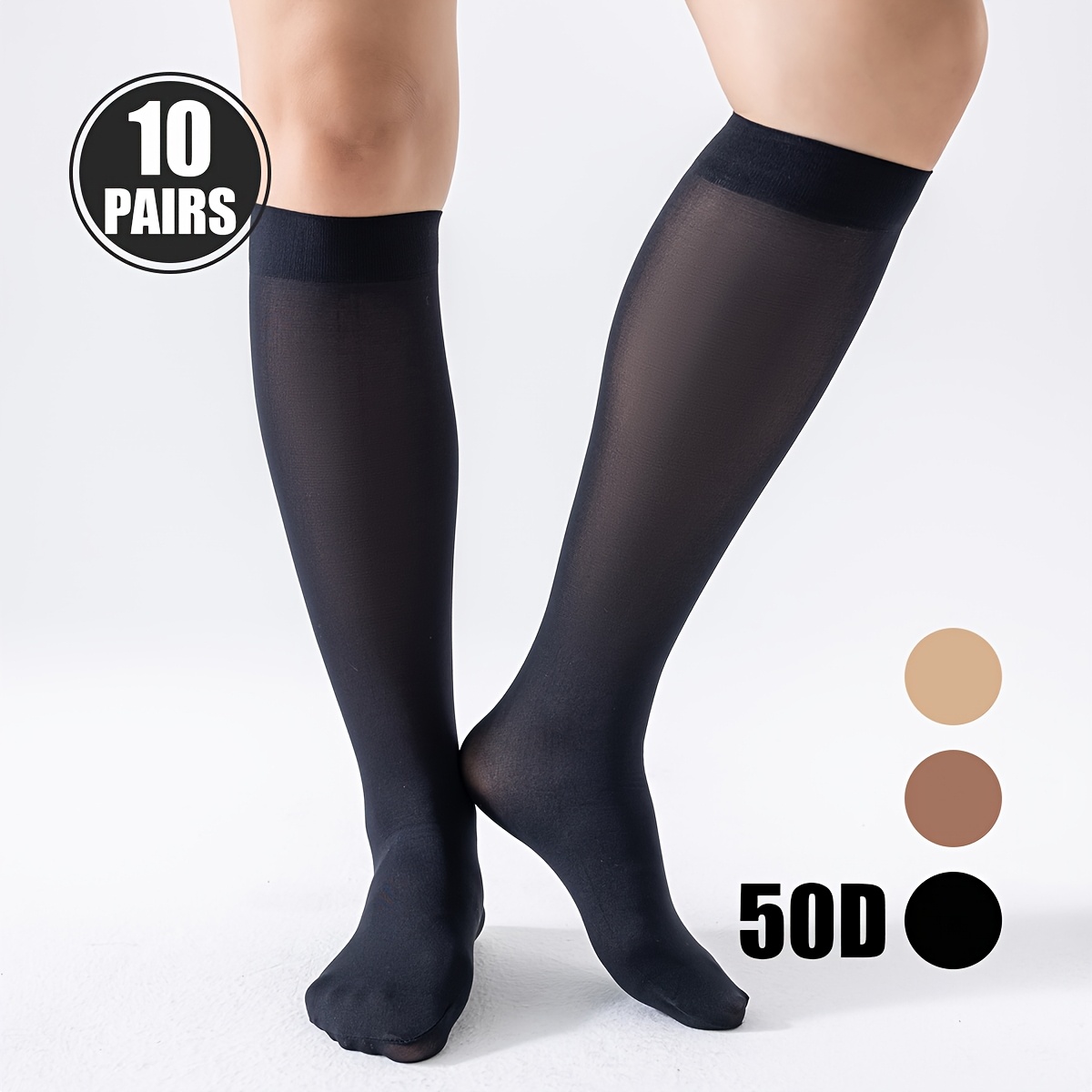 TEMU 10 Paires de Chaussettes Femme , 50D Velours Haute Élasticité, Confortables, et Polyvalentes, pour Occasions Décontractées