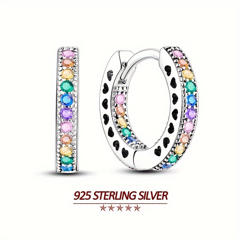 

Original 925 Sterling Silver High Quality Women Hoop Earrings Colorful Zircon Pavé Sets Elegant Women Wedding Party Earrings Jewelry Gifts